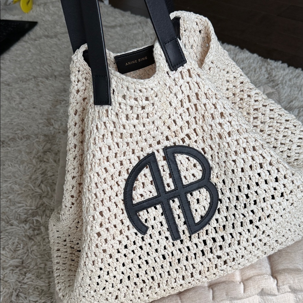 Anine Bing Crochet Tote in Cream - Picture 9 of 12